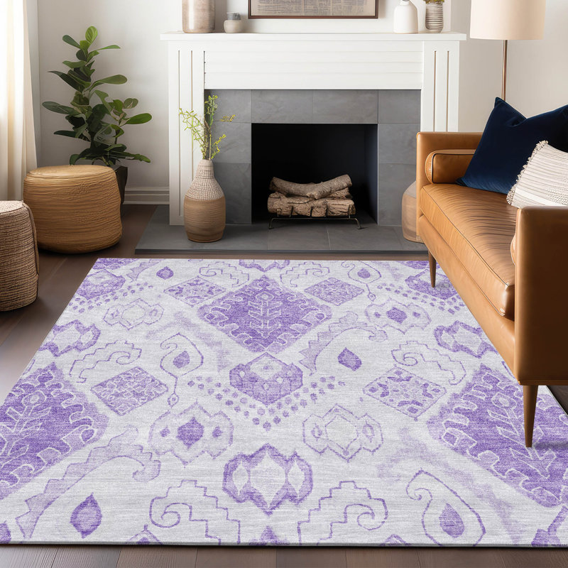 Tapis mauve de qualité supérieure lavable à la machine Prisco, Rectangle 10 pi x 14 pi