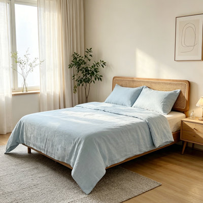100% Flax Linen Solid Duvet Cover Set with Pillow Shams