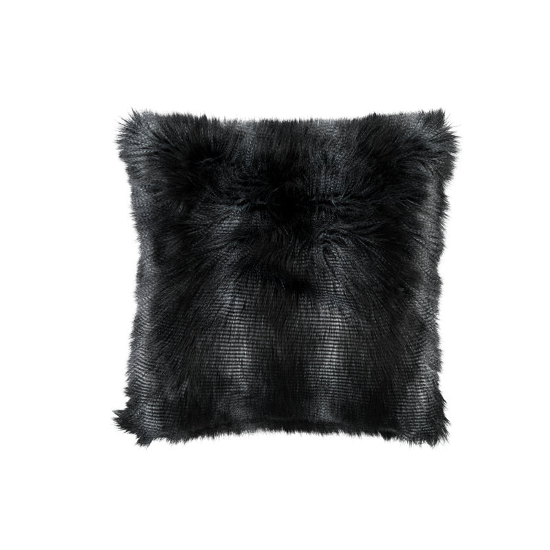 Faux Fur Square Pillow Cover & Insert, Black, 24" x 24"