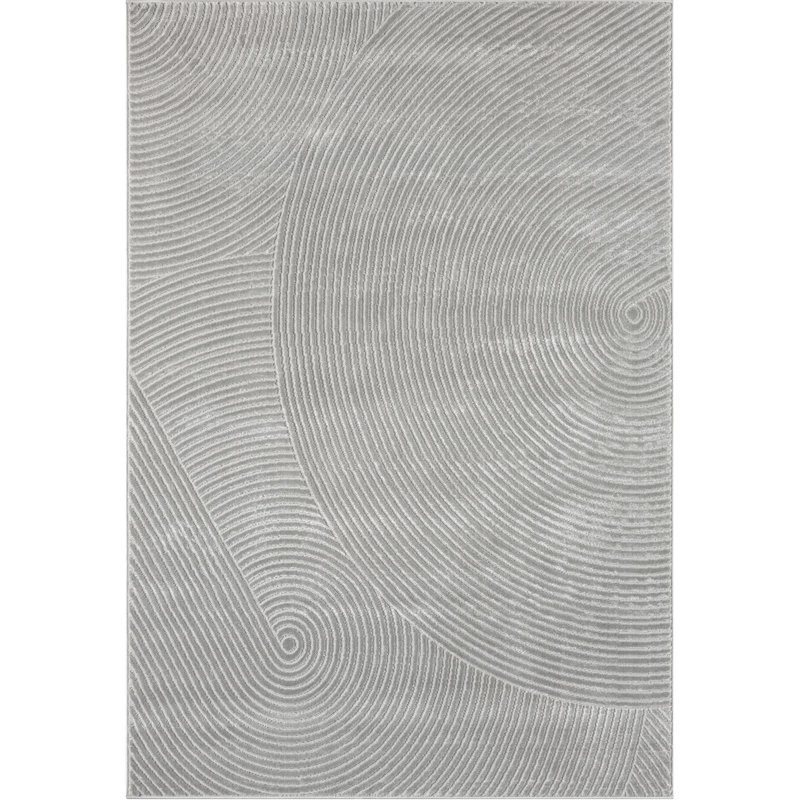 Tapis gris à motif de cercles zen Abiki Neutral, Rectangle 3 pi 10 po x 6 pi