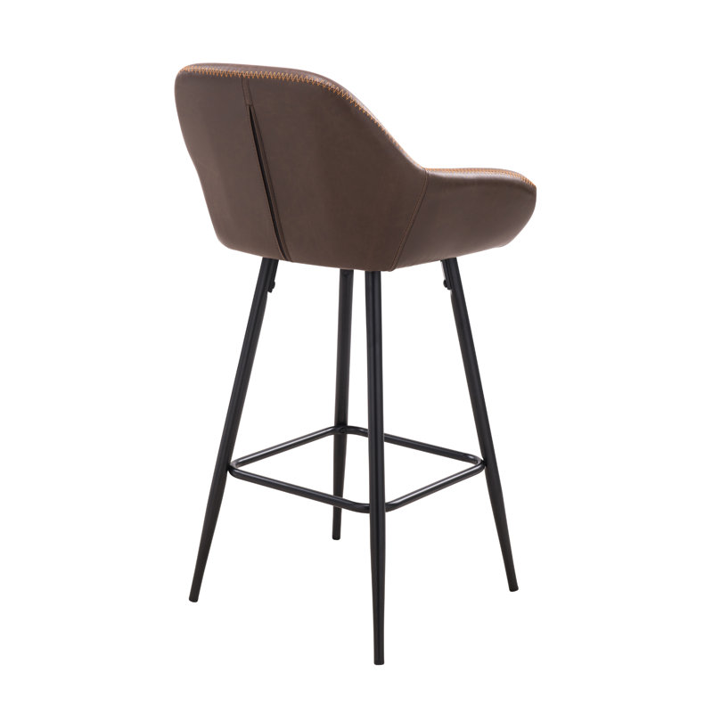 Upholstered Counter Height Bar Stool With Arms - Faux Leather Seat With Powder-Coated Metal Legs, Brown