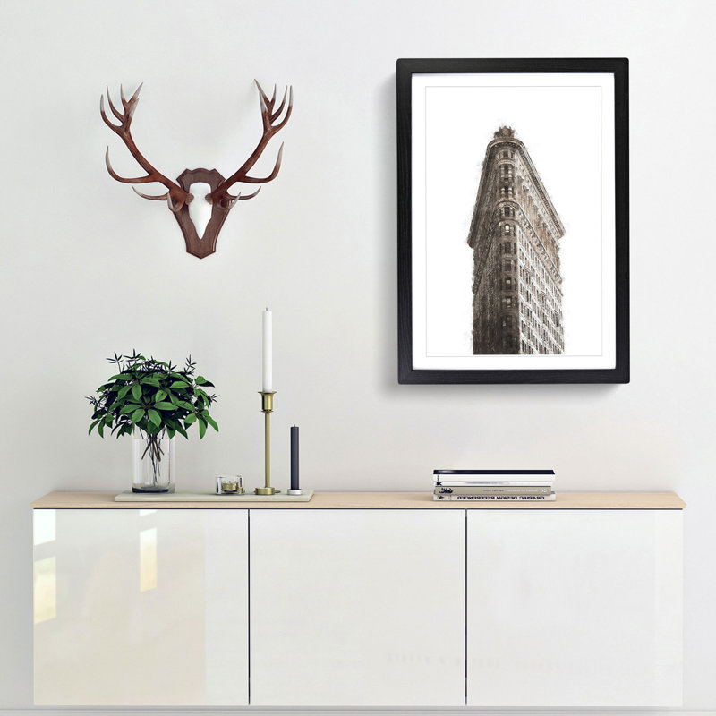 Flatiron Building in New York City - Picture Frame Painting Print, Black Framed, 33cm H x 24cm W x 2cm D