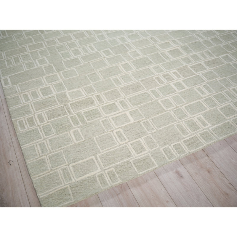 Soho Hand Tufted Wool Abstract Area Rug, Rectangle 9' x 12', Sage/Ivory