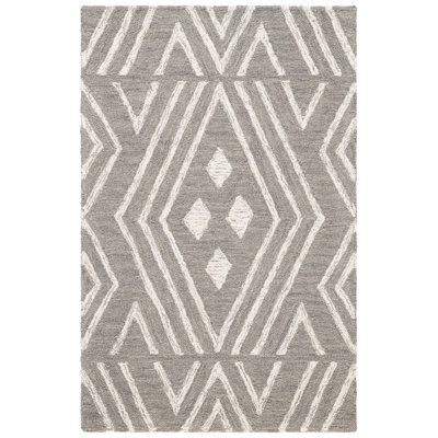 Tapis gris / ivoire en laine / coton touffeté à la main Vedika