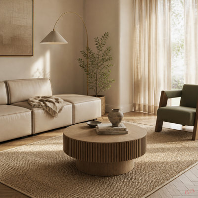 Table basse 31,5 po ronde avec rangement Table d'appoint moderne en placage de bois massif pour salon, chambre à coucher, appartement ou bureau