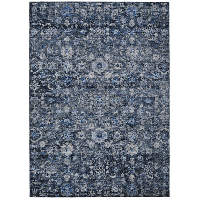 HomeRoots 3' X 5' Navy Blue And Sky Blue Oriental Washable Indoor Outdoor Area Rug
