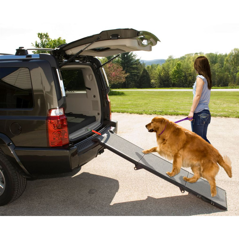 Gray and Black Tri-Fold Skid Resistant Pet Ramp