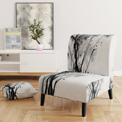 Abstract Orange Flowers - Upholstered Traditional Accent Slipper Chair