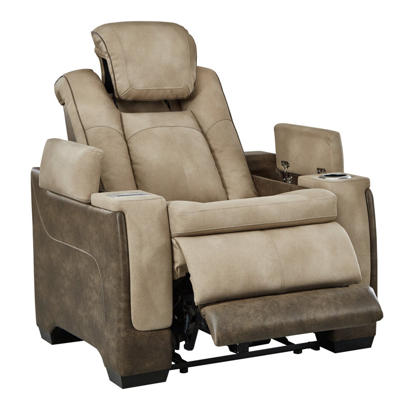 Faux Leather Power Recliner, Sand Faux Leather
