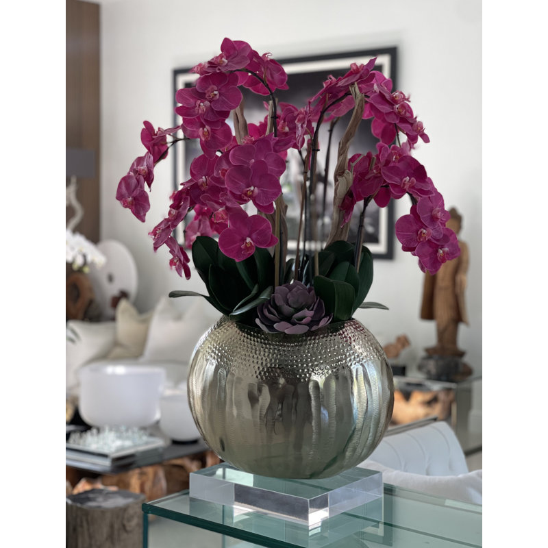 Olympian Phalaenopsis Orchids Centerpiece in Planter, Pink, Gold