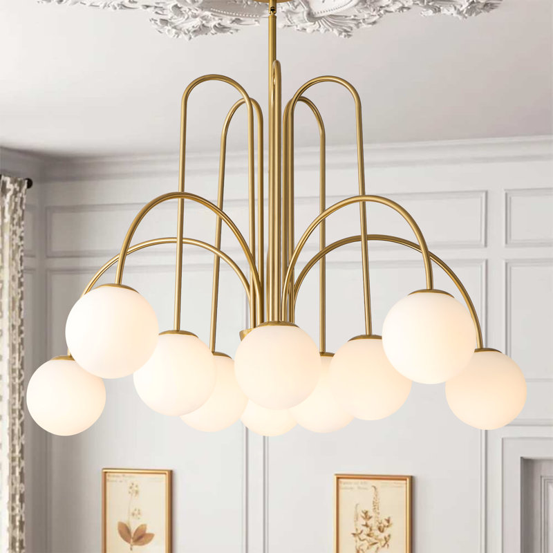 Spoffo 10-Light Contemporary Gold Ceiling Light Frosted Glass Globe Bubble Chandelier, Gold