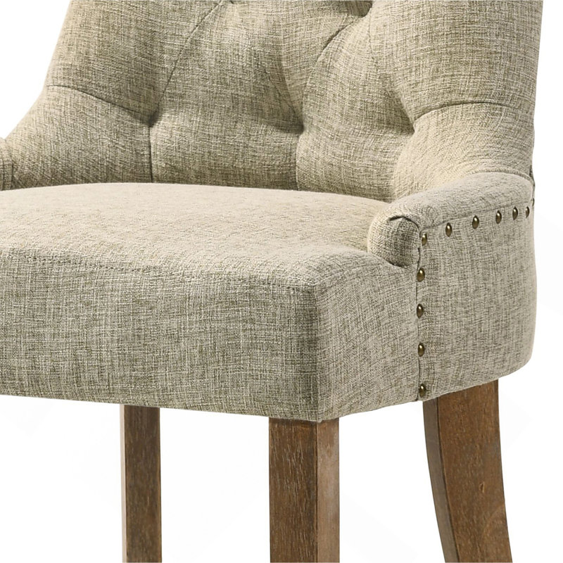 Yotam Beige Fabric & Salvaged Oak Finish Side Chair (Set Of 2)