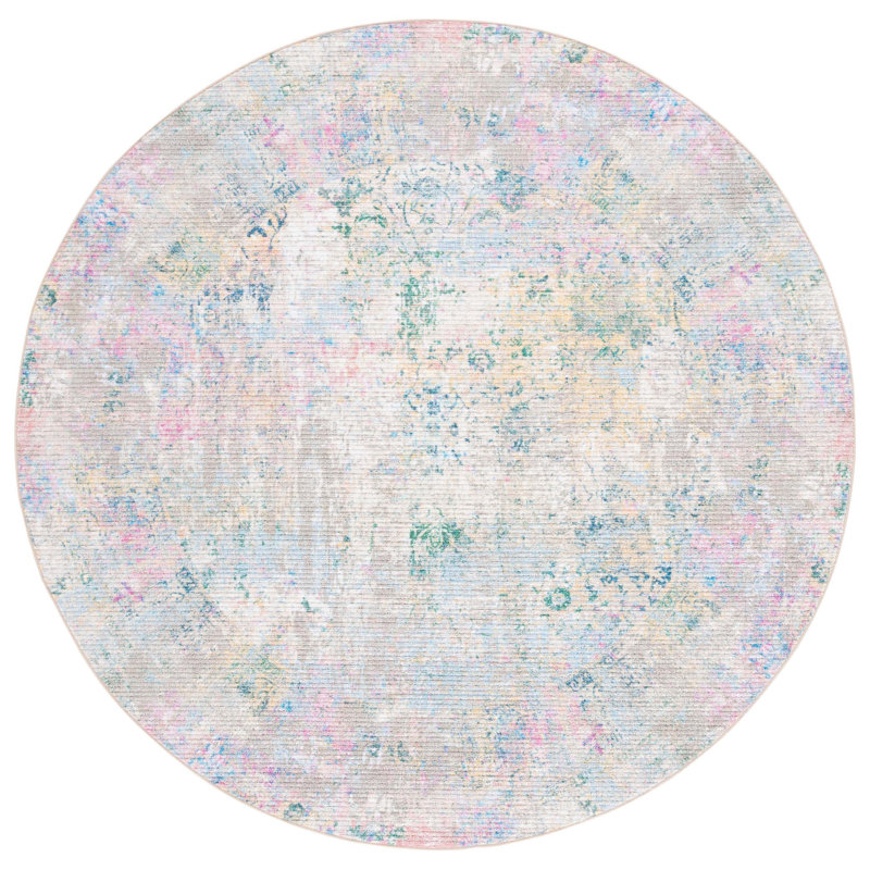 Iraiz Sequoia Performance Machine Washable Abstract Rug, Round 6'7"