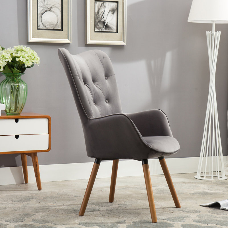 Fauteuil d'appoint contemporain à dossier capitonné en velours soyeux, Gris