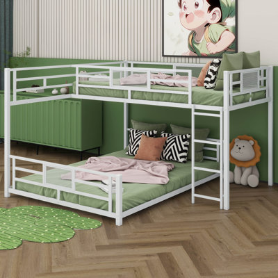 Twin Over Full Size L-Shaped Metal Bunk Bed
