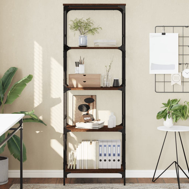 Tyieshia Bookcase, (5 Shelves) 67" H x 23" W x 14" D, Brown/Oak