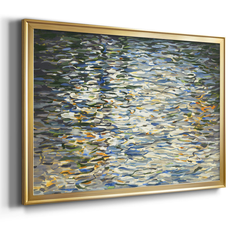 «Water Reflections», toile tendue avec châssis_UBRM176, H 26 po x l 38 po x P 1,5 po, Or