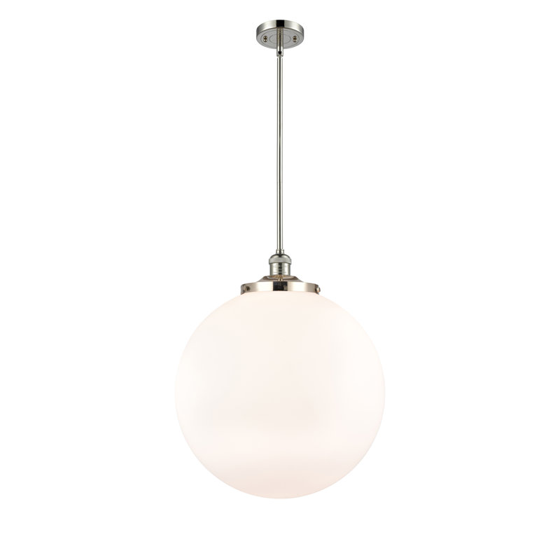 Luminaire suspendu simple à 1 lumière Frederick, Nickel poli, Blanc mat