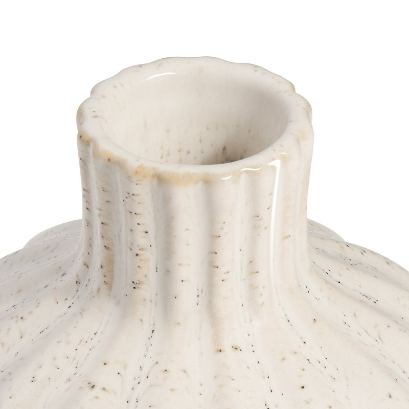 6" White Ceramic Reactive Glaze Ribbed Gourd Vase, 6 inch, White