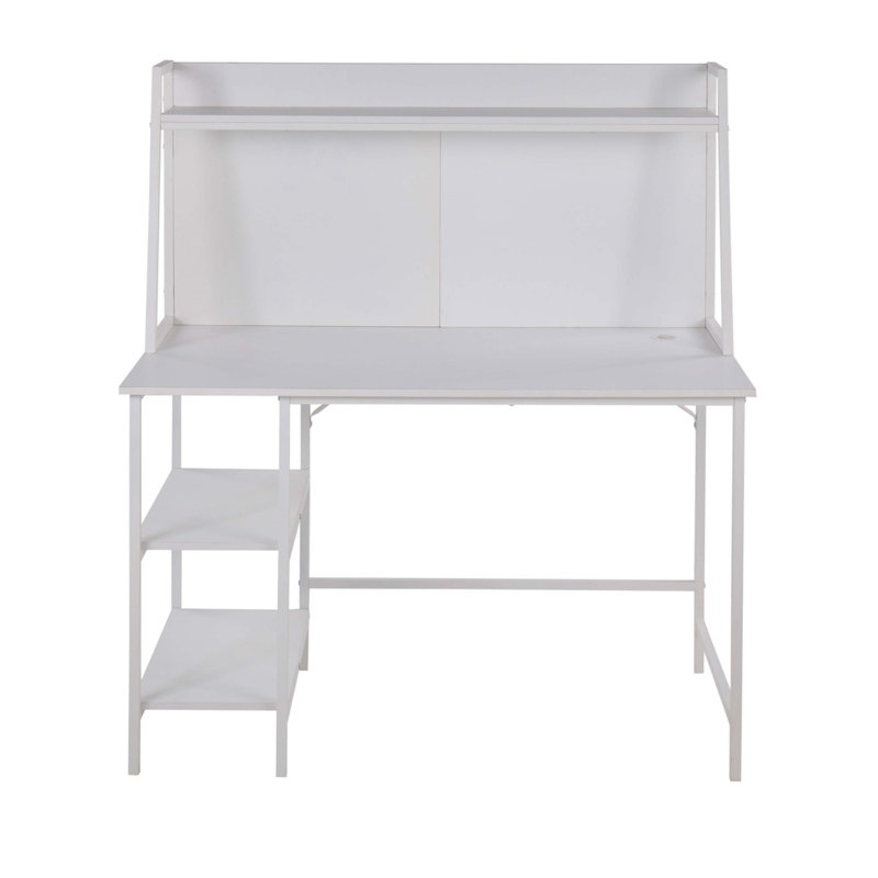 Bureau contemporain avec tablette en acier blanc et bois blanc, Blanc