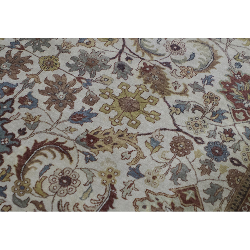 Hand-Knotted High-Quality Ivory and Brown Area Rug