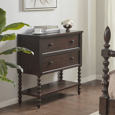 Commode d'appoint à cadre massif en bois massif - 2 tiroirs, tiroir décoratif classique pour espace de vie