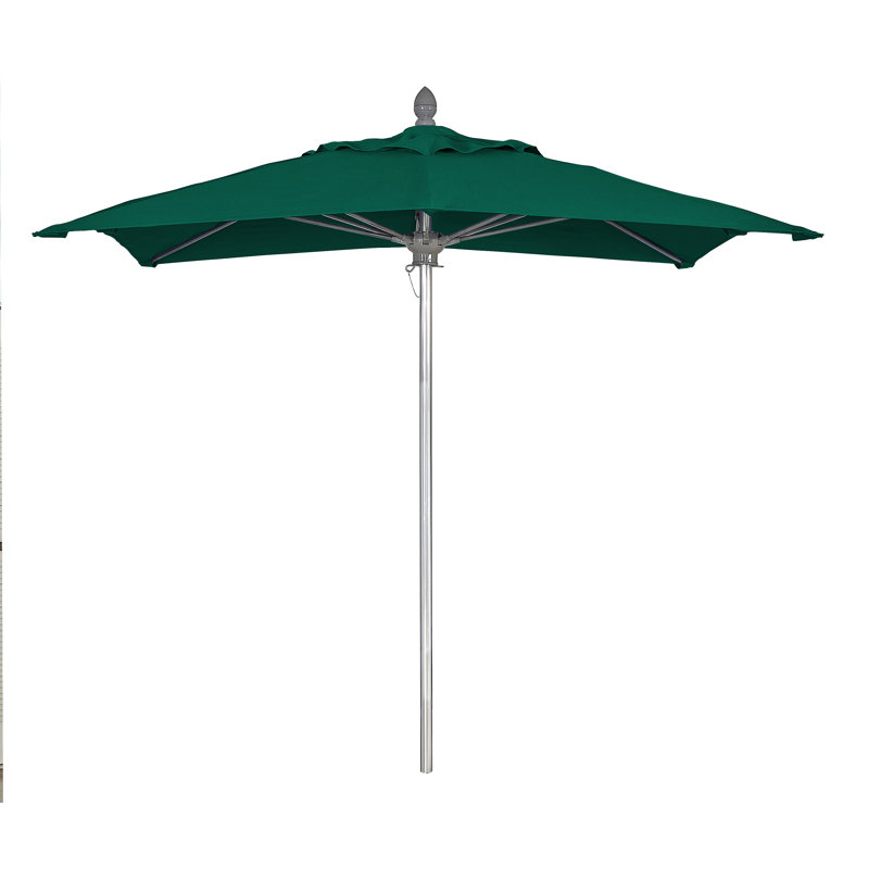 Parasol de marché carré 6 pi Prestige, Aluminium brillant, Velours vert forêt