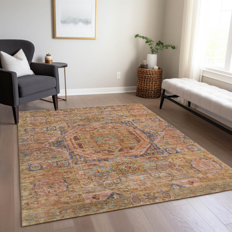 Machine Washable Indoor/Outdoor Xhevrie Paprika Rug, Rectangle 10' x 14'
