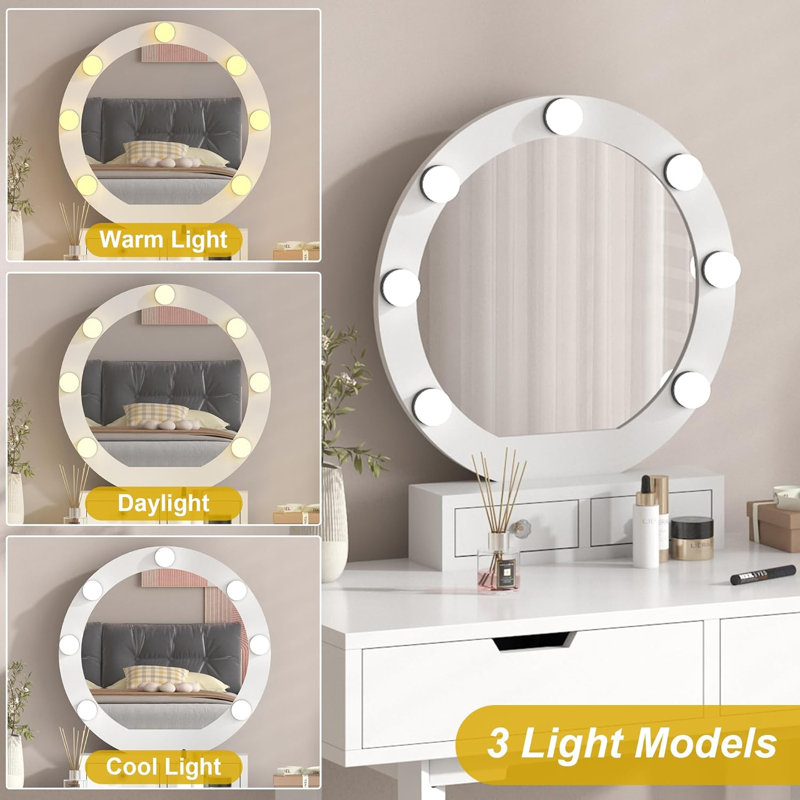 Vanity Desk With Touch Lighted Mirror