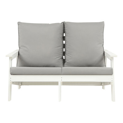 Hanches avec coussin, extérieur pour le jardin, blanc / gris, grain de bois, grain d'entretien facile, toutes saisons