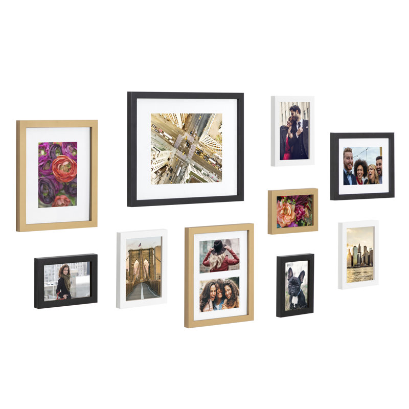 Beveled Picture Frame - Set of 10 with Mat, Brown/Black/Gray