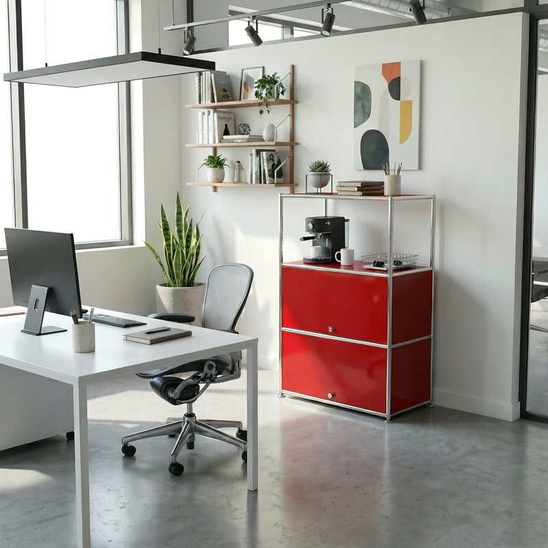 2 - Door Accent Cabinet with Adjustable Shelves, Red