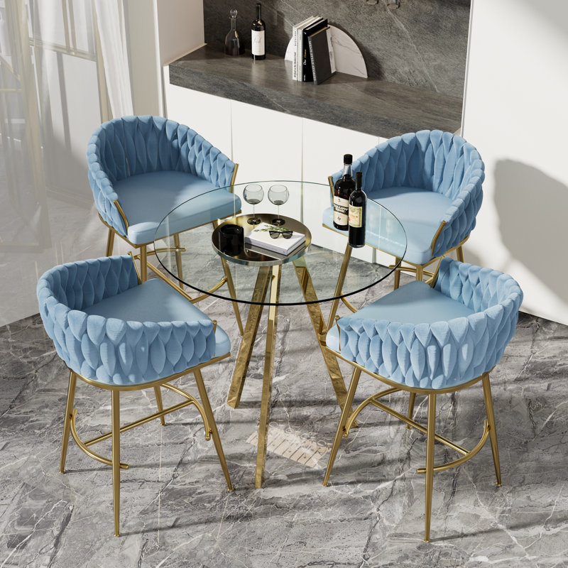 Table ronde et tabourets de bar pour 2 à 4 personnes, Bleu, 3