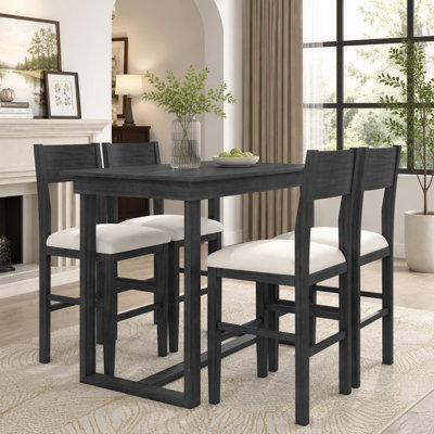 Ensemble de table de salle à manger à hauteur de comptoir 5 pièces Farmhouse avec 1 table rectangulaire et 4 chaises pour petits espaces, gris