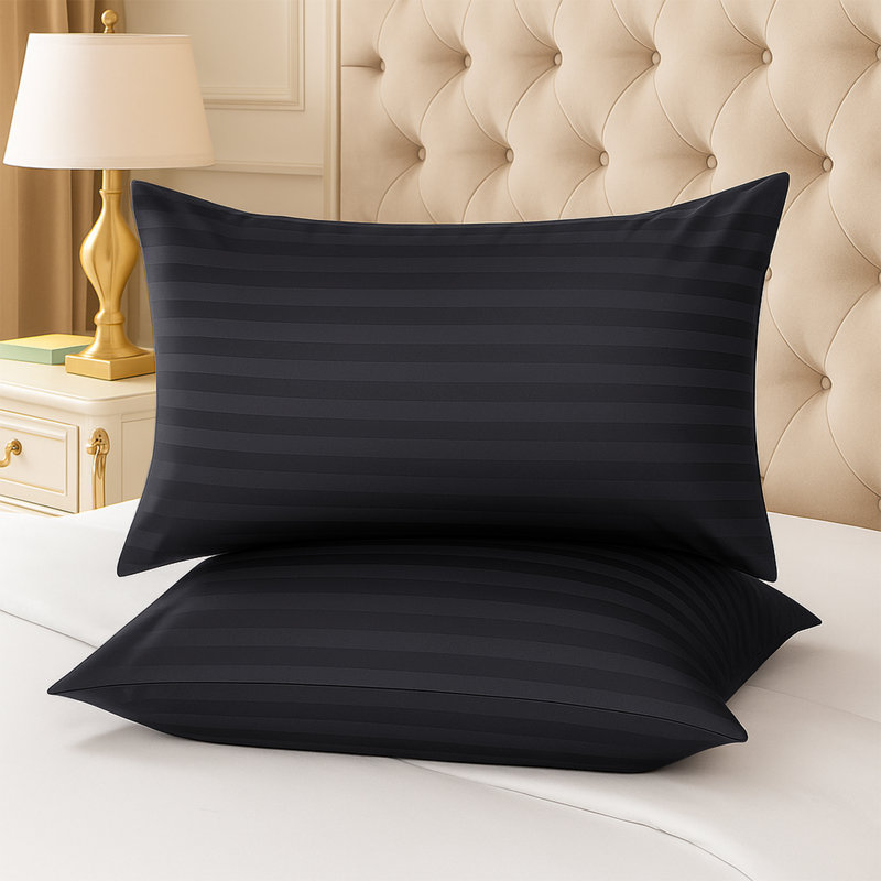 Luxury Microfiber Striped Pillowcases Set of 2 - Soft, Breathable & Wrinkle-Resistant Pillow Covers, Black