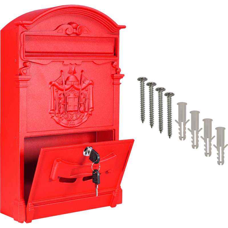 Metal Wall Mounted Mailbox, Red