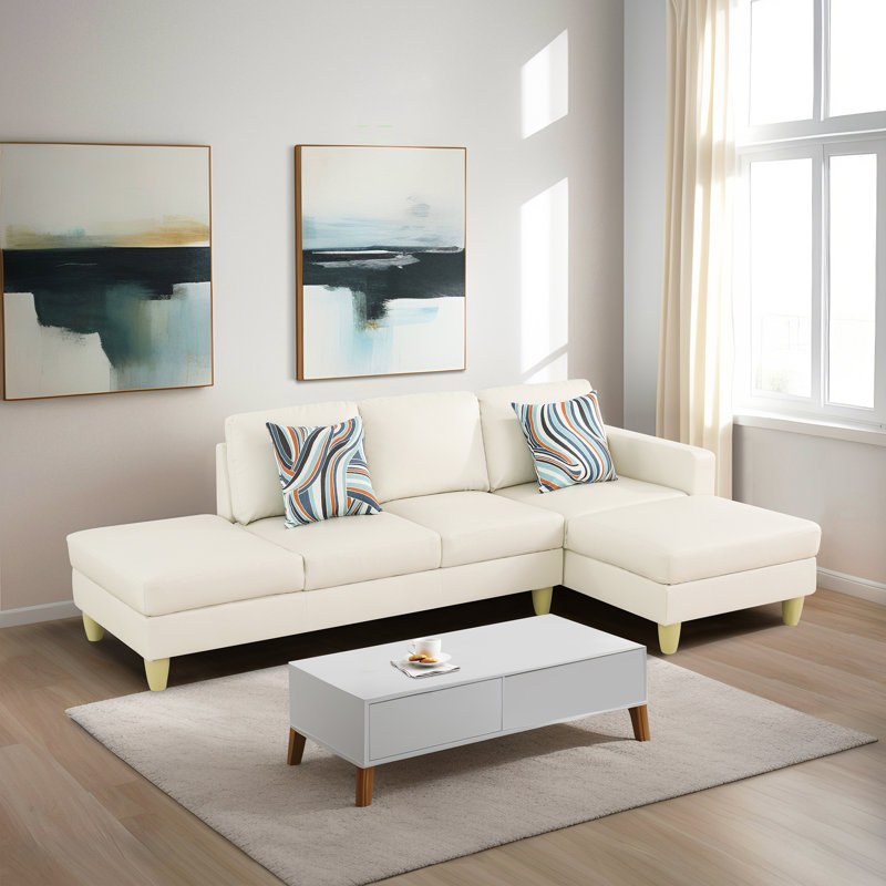 Kerriana Faux Leather Sectional, Right Hand Facing, Cream Faux Leather