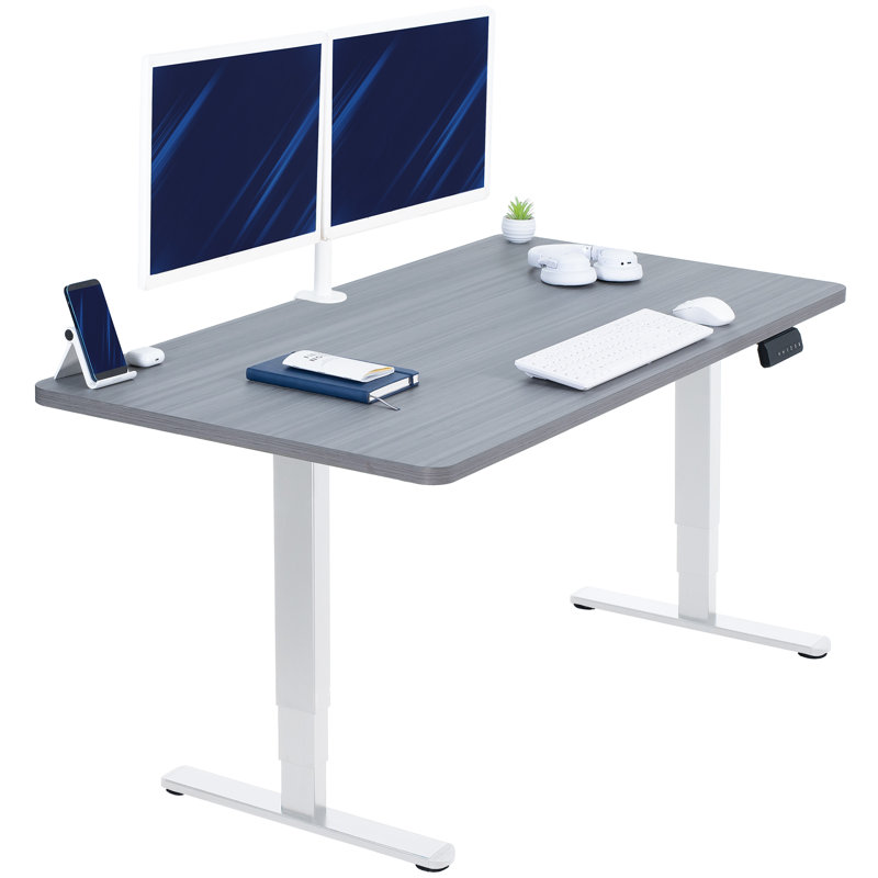 Bureau debout électrique 55 po x 28 po VIVO, plateau de table gris foncé, structure blanche, Blanc, Gris foncé