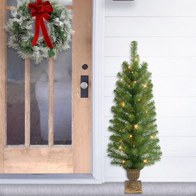Ensemble de 2 arbres de Noël artificiels en pot pré-éclairés à piles