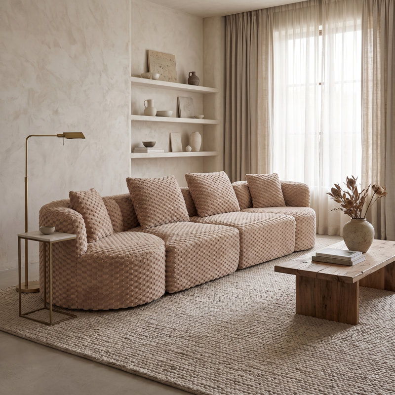 Canapé modulaire surdimensionné 137,8 po avec velours Bubble - Canapé 4 places flexible avec emballage comprimé pour le salon, l’appartement ou le studio
