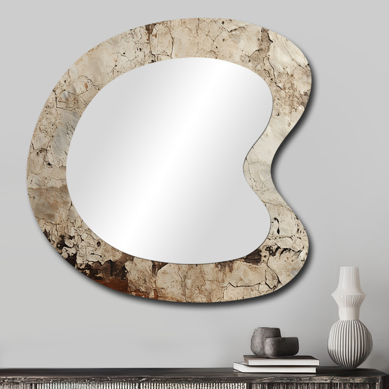 Fioranna Gray Rhythms champagne I - miroir de forme irrégulière champagne, miroir mural asymétrique gris unique, impression d'art en métal