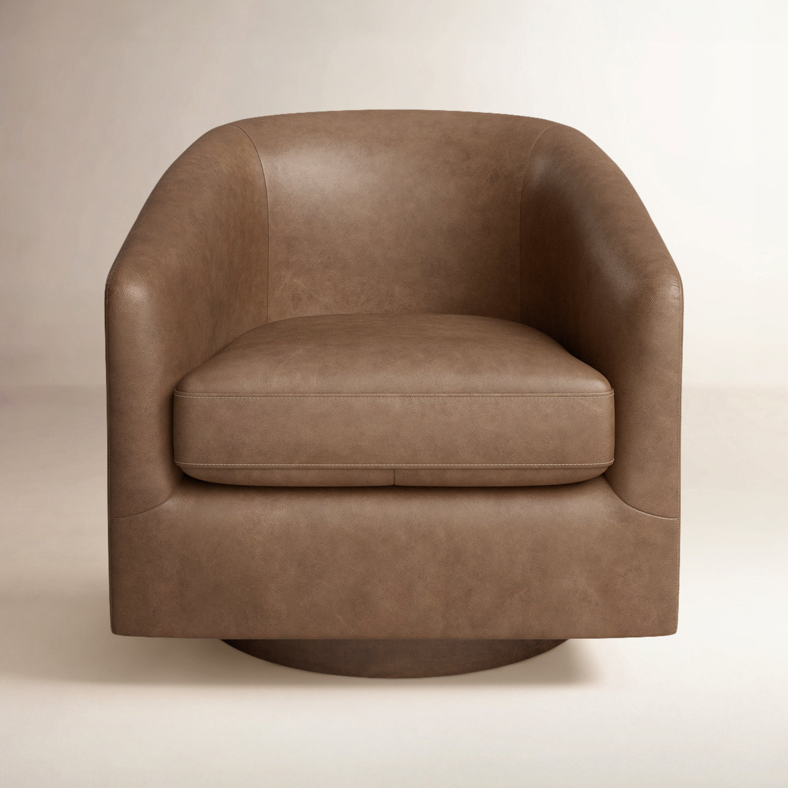 Bennett Genuine Leather Swivel Barrel Chair, Marseille Camel Top Grain Leather