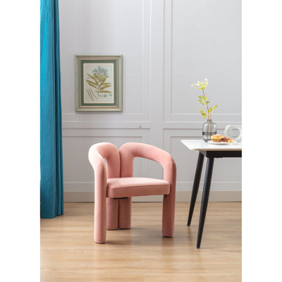 Chaise d'appoint en velours rose avec pieds élégants en éléphant et mousse courbée haute densité, structure de 2 pour le salon