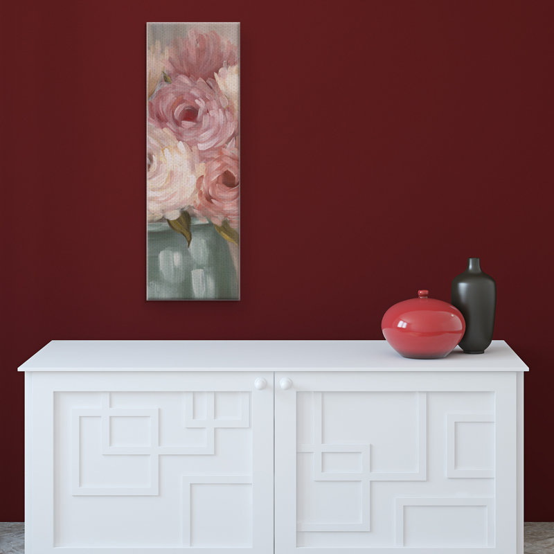 « pastel pivoines », impression sur toile tendue, 1 pièce willow, H 36 po x l 12 po x P 1,5 po