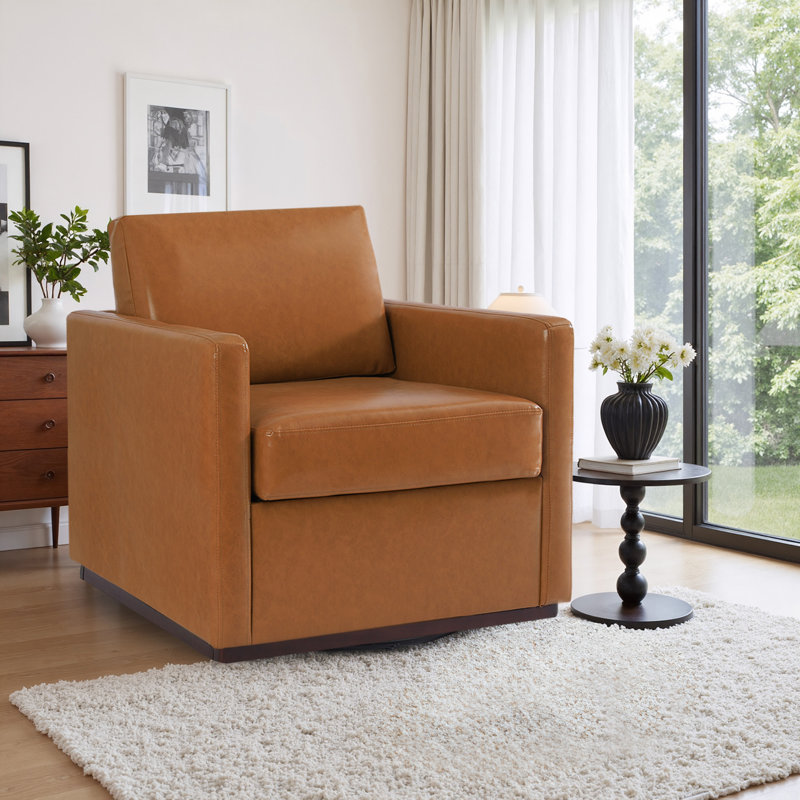 Upholstered Swivel Armchair, Light Brown