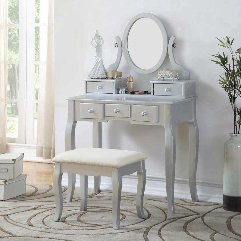 Ensemble de coiffeuse et tabouret de maquillage en bois Ashley, ensemble de coiffeuse et tabouret de maquillage en bois Ashley