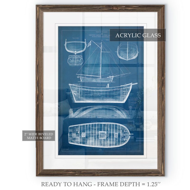 «Antique Ship Blueprint II» par Paul Cezanne - reproduction d'art encadrée, H 30 po x l 22 po x P 1,25 po, Blanc
