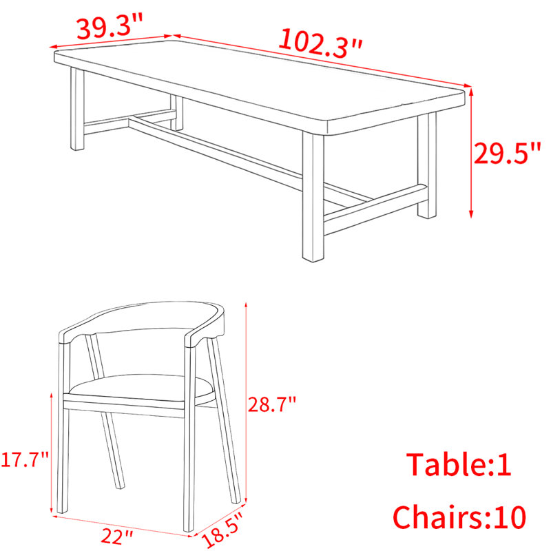 Modern simple solid wood conference table set, 29.5"H x 102.3"L x 39.3"W