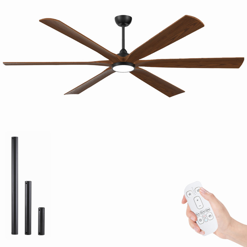 60/72 Inch 6-blade Modern Solid Wood Ceiling Fan With Light And Remote, High Cfm Large Airflow Ceiling Fan, Quiet Reversible Dc Motor, Indoor Outdoor Fan For Porch Gazebo Living Room Kitchen Garage