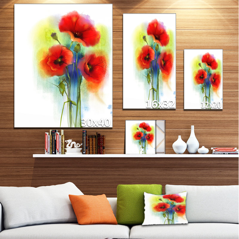 Ensemble de fleurs de couleur rouge vif, reproduction de grande fleur paiting sur toile tendue, H 20 po x l 12 po x P 1po